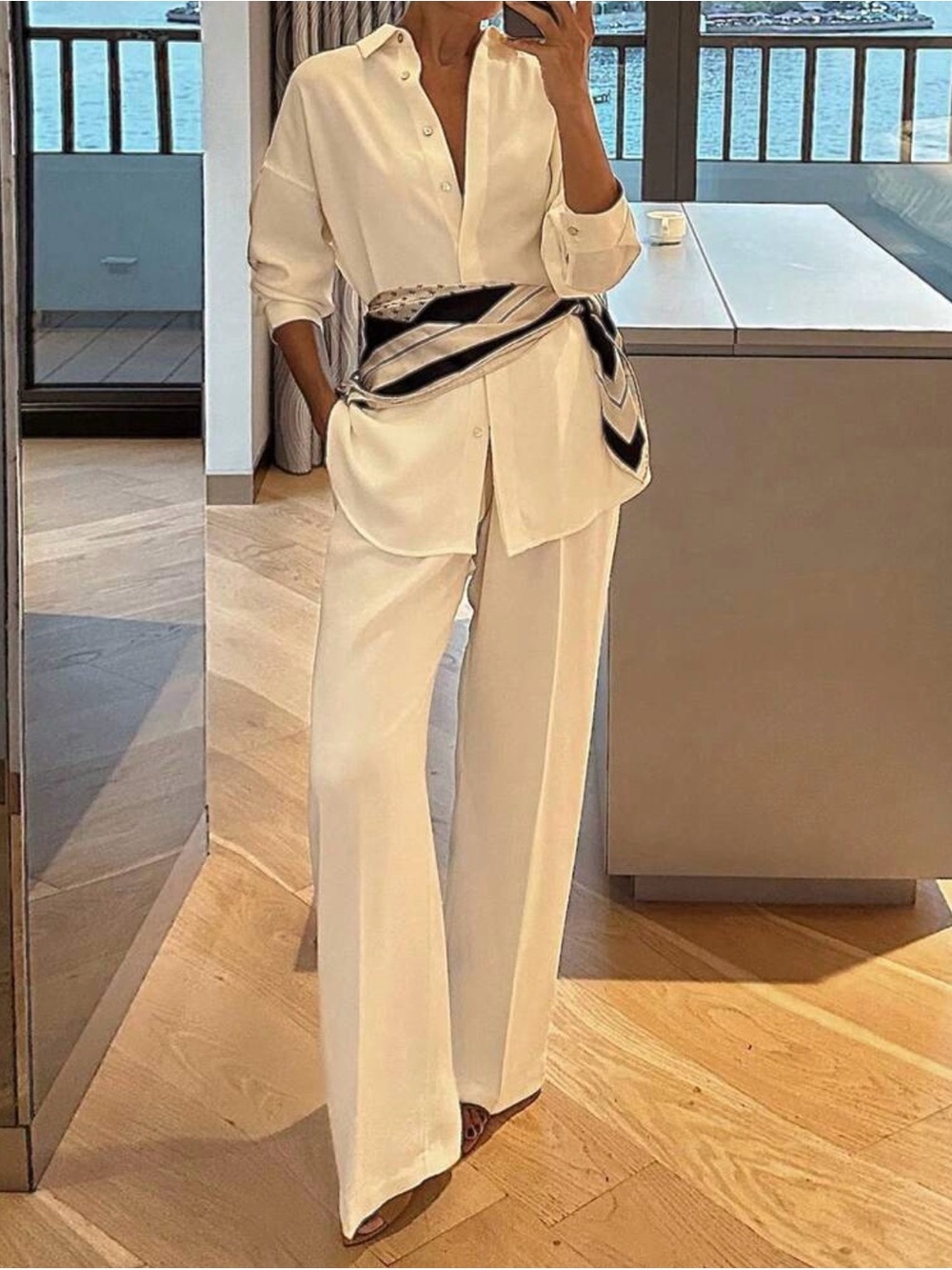 Women's Wide Leg Cream Trousers - Elegant High-Rise Pants